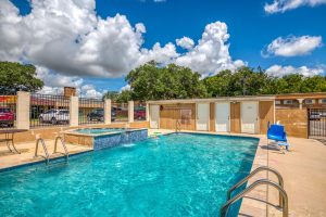 outdoor pool with spa