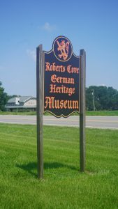 sign near street for Roberts Cove German Heritage Museum
