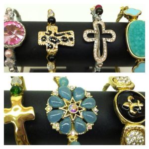 display of decorative bracelets