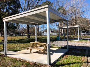 covered pavilions with picnic tables
