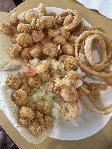 shrimp poboy with onion rings