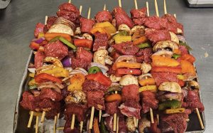 skewers of meat and vegetables