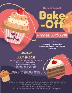 Bake off flier, featuring images of desserts