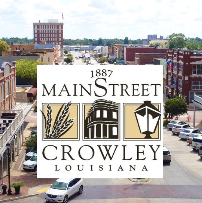 Crowley Main Street logo against a city background