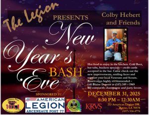 Informational Flyer about New Year's Eve Bash at American Legion in Rayne