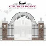 Church Point Community Development Corporation logo featuring open gate with Central Park in iron on the gate