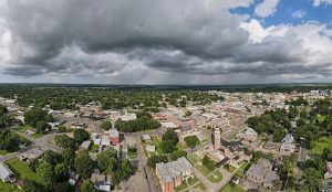 aerial view of Crowley, Louisiana with a cloudy sky