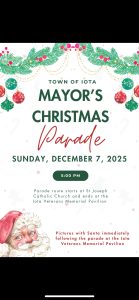 Informational flyer about the Iota Mayor's Christmas Parade