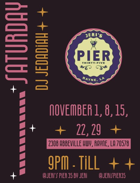 Informational Flyer for DJ Jedadiah at Jeri's Pier 35