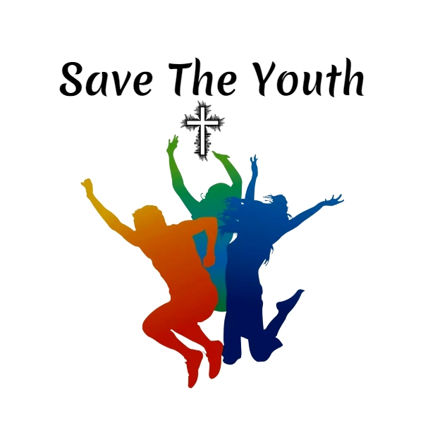 Save the Youth image with children jumping and a cross
