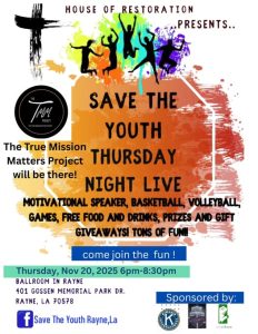 informational flyer about Save the Youth event