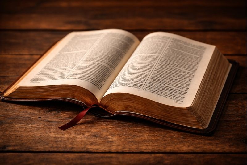 open Bible on a wooden table