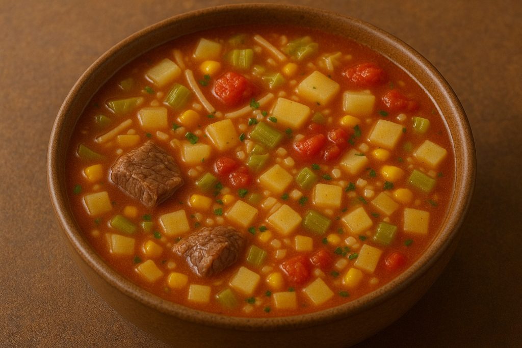 beef and vegetable soup in a bowl