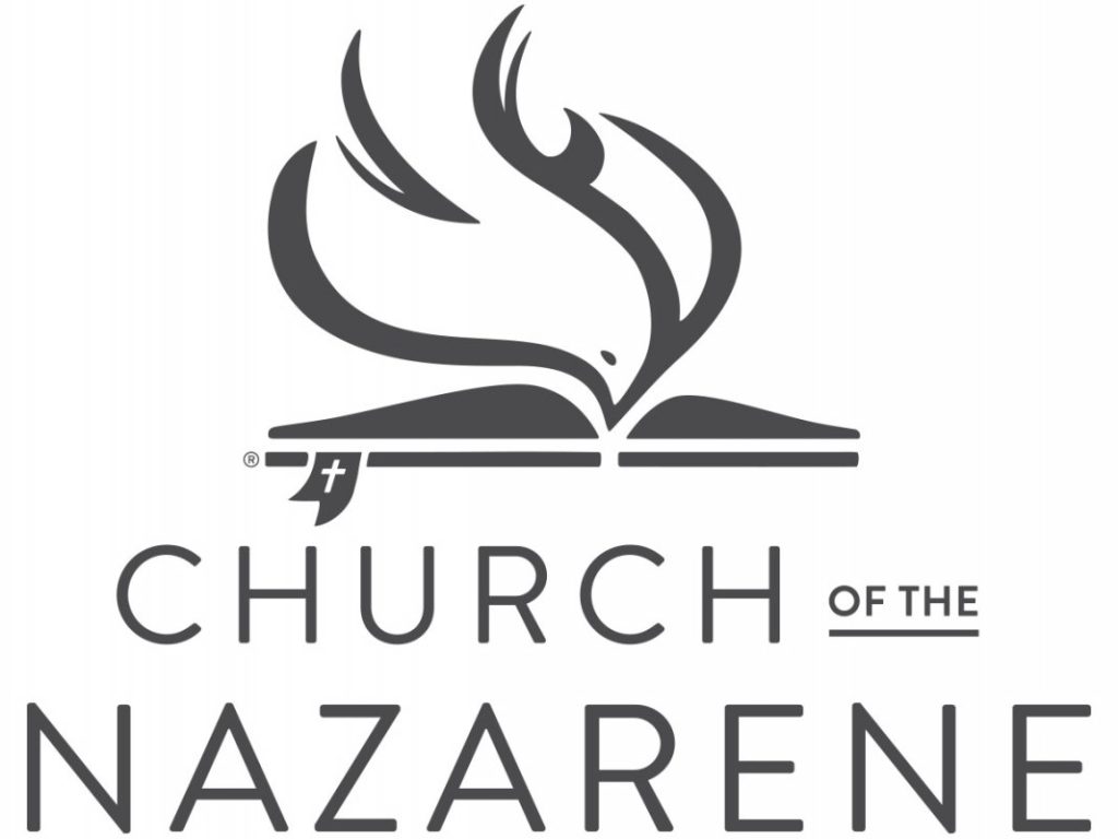 Church of the Nazarene logo, open Bible and dove diving into the pages