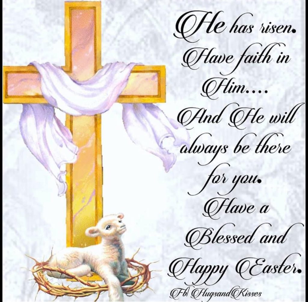 Image of a cross with a lamb and crown of thorns at the base with inspirational words on the right