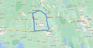 map of part of Louisiana highlighting the Zydeco Cajun Prairie Scenic Byway