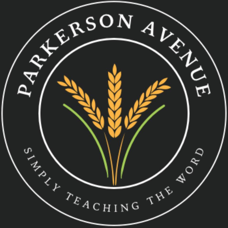 circle on a black background, rice stalks in the center with the words, "Parkerson Avenue, Simply teaching the word"