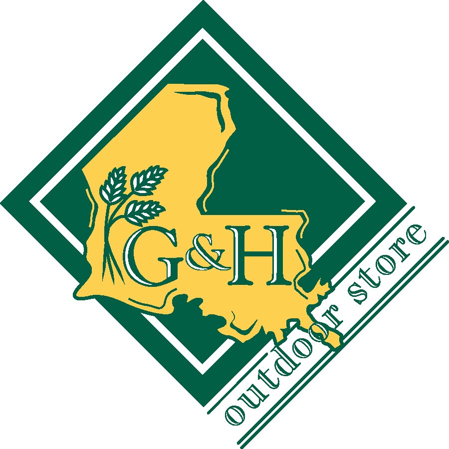G & H Outdoor Store logo featuring the shape of Louisiana in a green diamond shape