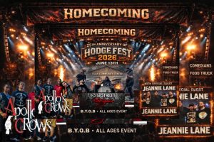 Hodgefest Homecoming 2026 flyer featuring bands