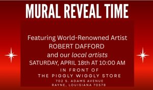 Information for Mural unveiling set on a red background