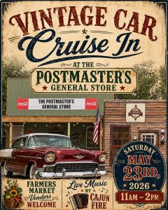 Informational flyer about a Vintage Car Cruise In