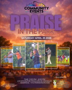 Informational flyer for Praise in the Park in Crowley, LA