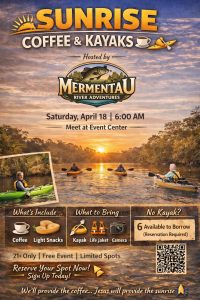 Informational flyer about sunrise coffee and kayaks event