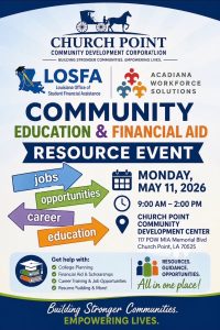 Informational Flyer about Church Point Community Education and Financial Aid Event