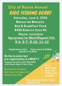 Informational Flyer for Rayne Fishing Derby 2026