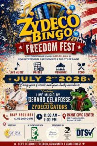 Informational flyer for Zydeco Bingo for senior citizens