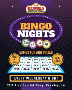 flyer for Bingo Nights at La Rumba Mexican Grill