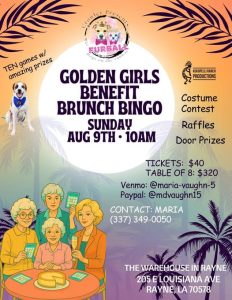 informational flyer for Golden Girls Themed Bingo fundraiser