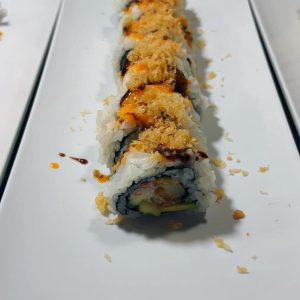crunchy sushi on a white plate