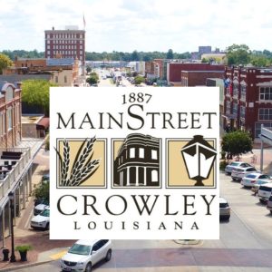 Crowley Main Street logo against a city background