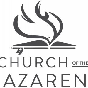 Church of the Nazarene logo, open Bible and dove diving into the pages
