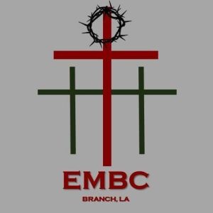 Three crosses. The center one is holding up a crown of thorns with the letters EMBC Branch LA at the bottom