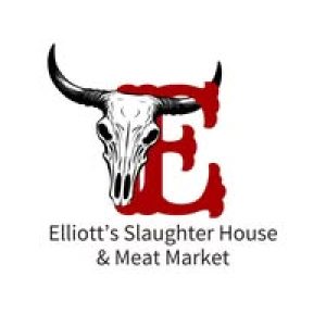 Large E with cow skull, Elliott's Slaughter House and Meat Market logo