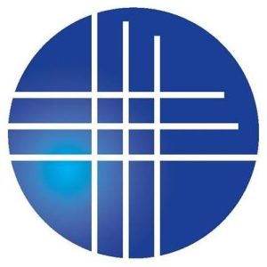 blue circle with white lines making a cross