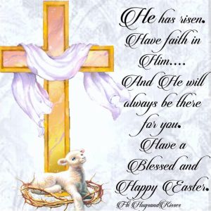 Image of a cross with a lamb and crown of thorns at the base with inspirational words on the right