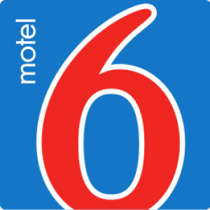 Motel 6 logo, red number, blue background