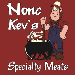 Nonc Kev's Specialty Meats logo, man stirring black cauldron