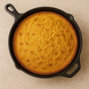 corn bread in a black cast-iron pan with handle