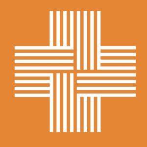 orange background with white intersecting lines making a cross