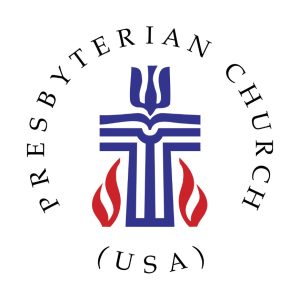 Presbyterian Church logo with blue cross and red flames