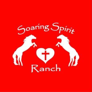Soaring Spirit Ranch logo with horses and heart with a cross
