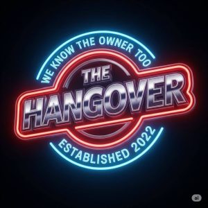 Neon sign featuring The Hangover logo