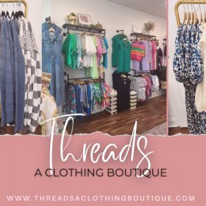 Threads a Clothing Boutique promotional flyer featuring pictures of clothes