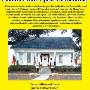 yellow flier featuring a picture of a white house with large front porch